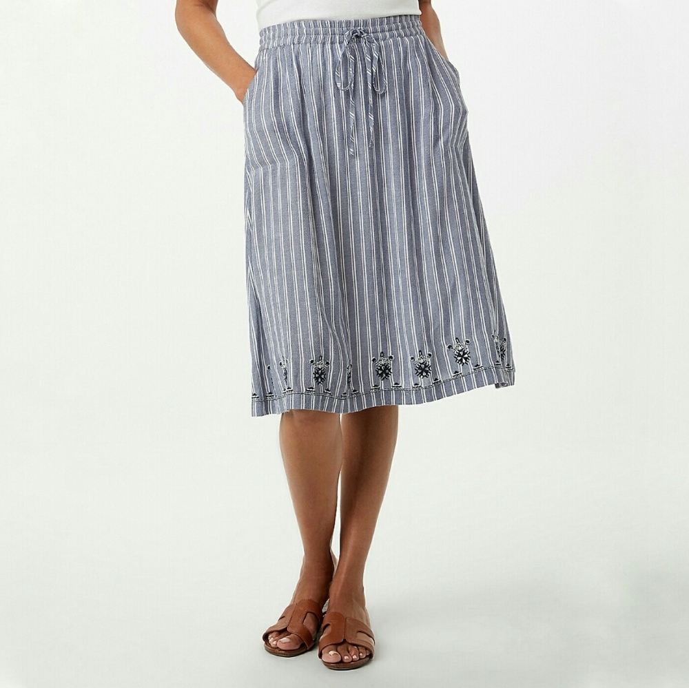 NWT Westport Dressbarn striped embroidered midi skirt blue